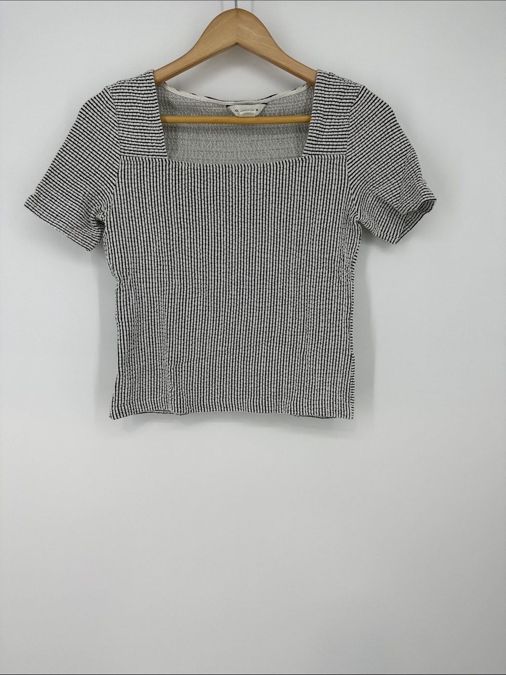 Club Monaco Black & White Striped Square-Neck Tee